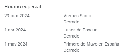 configurar horario especial Google Business Profile