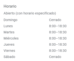 horario habitual en perfil de empresa Google
